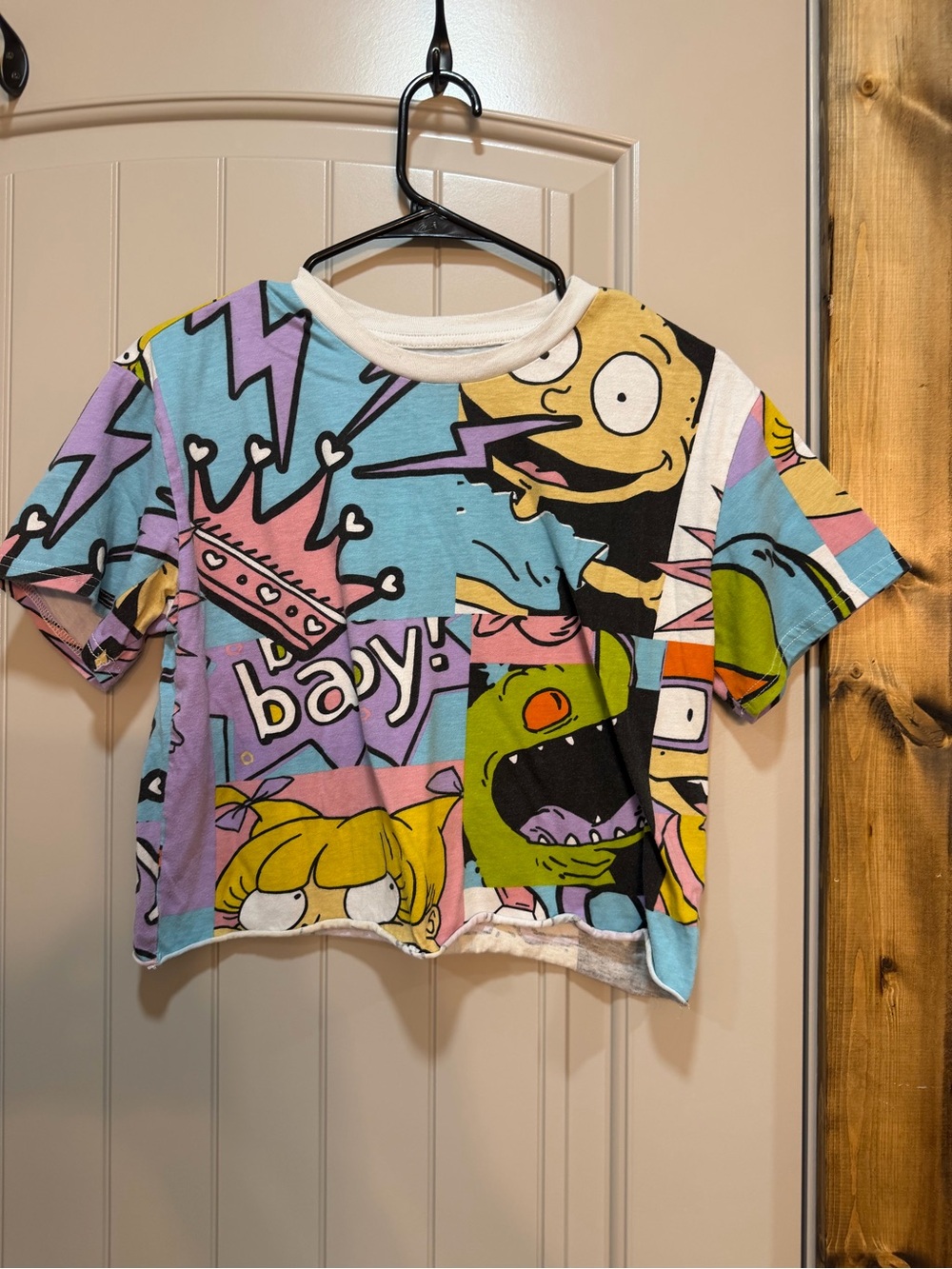Nickelodeon Patchwork Cartoon Crop Top - Blue, Purple, Pink, Green, Yellow